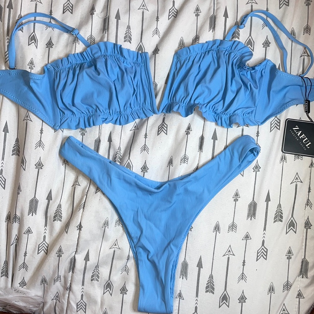Blue thong bikini